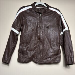 Magnoli Clothiers Hero Jacket Dark Brown Leather Moto Style Racing Stripes